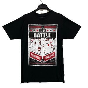 Pokemon Shirt Let’s Battle Squirtle vs Pikachu Hot Topic Graphic Tee Black NWT
